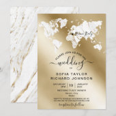Huwelijksbestemming Marmer Wereldkaart Uitnodiging (Voorkant / Achterkant)