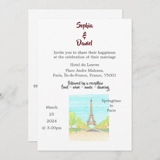 Huwelijksbestemming - Parijs, Frankrijk Kaart (Voorkant / Achterkant)