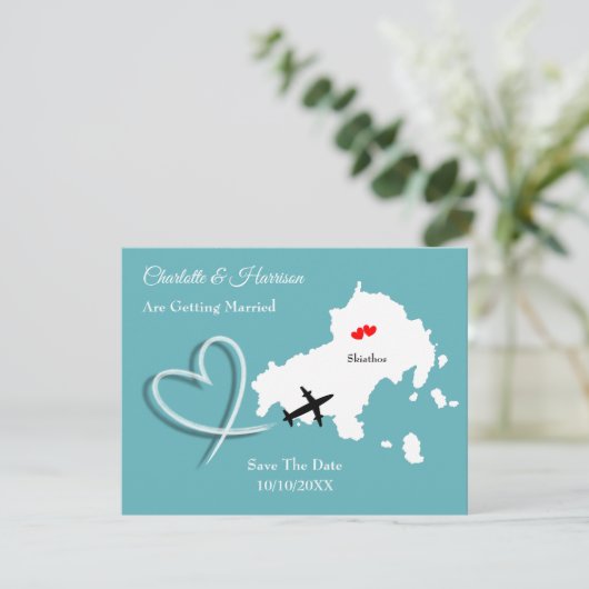 Huwelijksbestemming Skiathos  Save The Date (Staand voorkant)