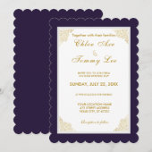 huwelijksblauwe luxe grensuitnodiging kaart (Voorkant / Achterkant)