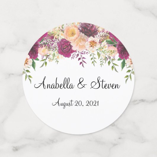 Huwelijksbloem Bourgogne Roos Custom Waterverf Confetti (Medium voorkant)