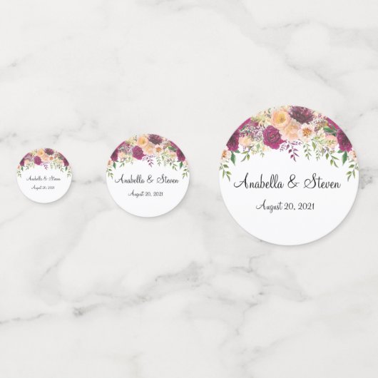 Huwelijksbloem Bourgogne Roos Custom Waterverf Confetti (Voorkanten)