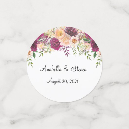 Huwelijksbloem Bourgogne Roos Custom Waterverf Confetti (Kleine voorkant)