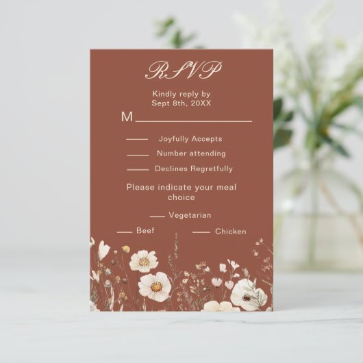 Huwelijksbloem Herfst Bloemige Bruiloft RSVP Kaartje (Staand voorkant)