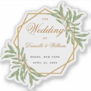 Huwelijksbloemen Geometrisch Goud Groene Script Sticker