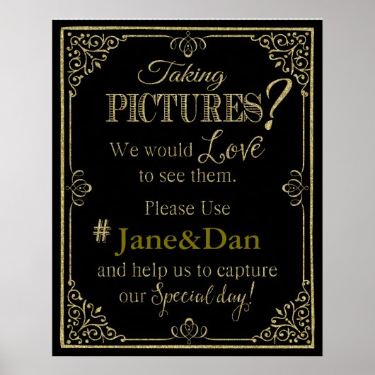 huwelijksbord elegant goudglitter poster (Voorkant)