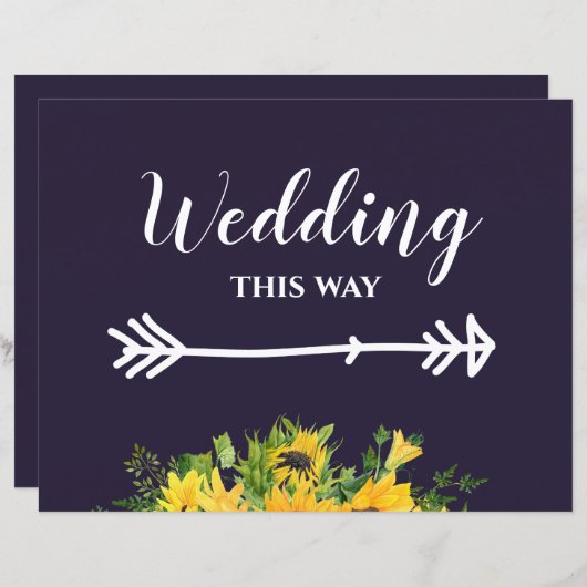 Huwelijksborden op maat Navyblauw Gele Zonnebloeme (Voorkant / Achterkant)