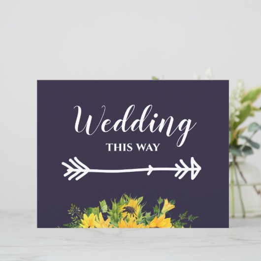 Huwelijksborden op maat Navyblauw Gele Zonnebloeme (Staand voorkant)