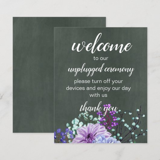 Huwelijksbordjes Krijtbord Paars Mint Bloemen (Voorkant / Achterkant)