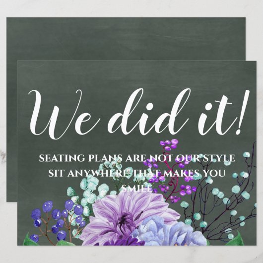 Huwelijksbordjes Krijtbord Paars Mint Bloemen (Voorkant / Achterkant)