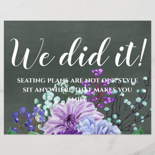 Huwelijksbordjes Krijtbord Paars Mint Bloemen (Voorkant)