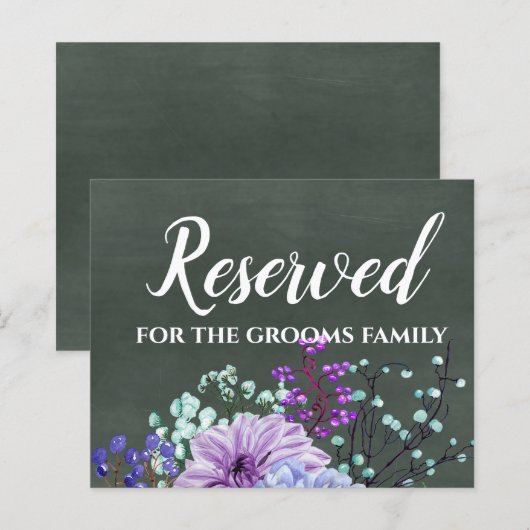 Huwelijksbordjes Krijtbord Paars Mint Bloemen (Voorkant / Achterkant)