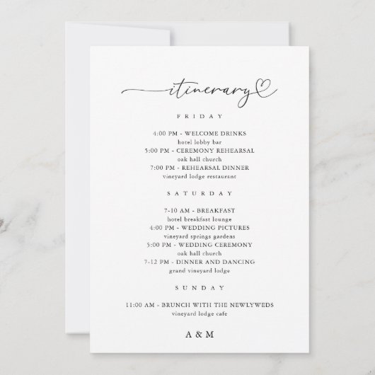 Huwelijksbrief Hart Script Welkomstbrief Itinerars Kaart (Achterkant)