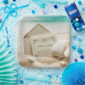 Huwelijksbriefpapier in Ocean Beach Sand Papieren Bordje (Feest)