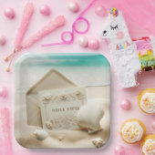 Huwelijksbriefpapier in Ocean Beach Sand Papieren Bordje (Feest)