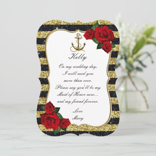 Huwelijksbruidsmeisje Nautical Anker Goud Zwart St Kaart (Staand voorkant)