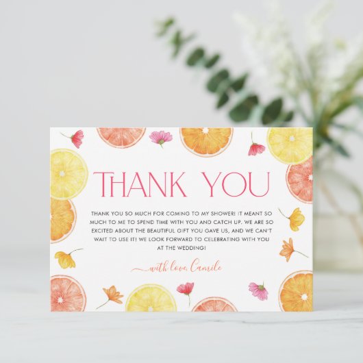 Huwelijkscadeau-aanspreekkaart voor citrus bruidsf bedankkaart (Staand voorkant)