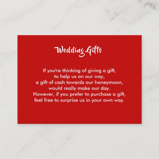 Huwelijkscadeau Aanvraag Honeymoon Geld Gepersonal Informatiekaartje (Voorkant)