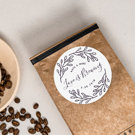 Huwelijkscadeau 'Botanische Liefde Brouwt' koffie Ronde Sticker