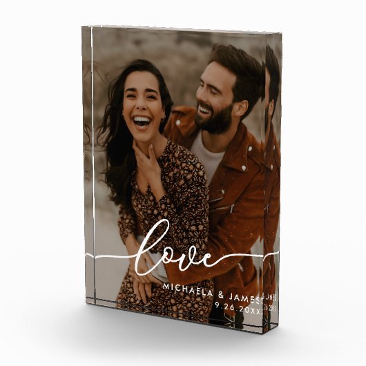 Huwelijkscadeau Elegant Liefde Script Foto & Namen (Rechts)