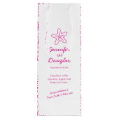 Huwelijkscadeau gepersonaliseerde zeesterren roze  wijn cadeautas (Achterkant)