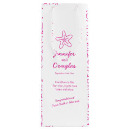 Huwelijkscadeau gepersonaliseerde zeesterren roze  wijn cadeautas