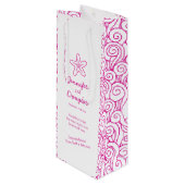 Huwelijkscadeau gepersonaliseerde zeesterren roze  wijn cadeautas (Voorkant Gekanteld)