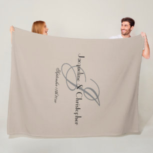 Huwelijkscadeau Grijs Monogram Zwart Namen Warm Be Fleece Deken