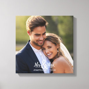 Huwelijkscadeau met foto voor Mr en Mrs trouwdag Canvas Afdruk