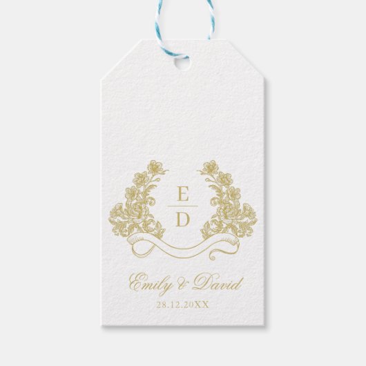 Huwelijkscadeau met gouden monogram Vintage Cadeaulabel (Voorkant)
