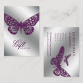 Huwelijkscadeau Registratie Kaart paarse vlinder (Voorkant / Achterkant)
