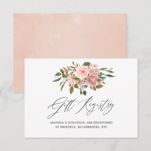 Huwelijkscadeau registratie met bloemmotief in roz informatiekaartje (Voorkant / Achterkant)