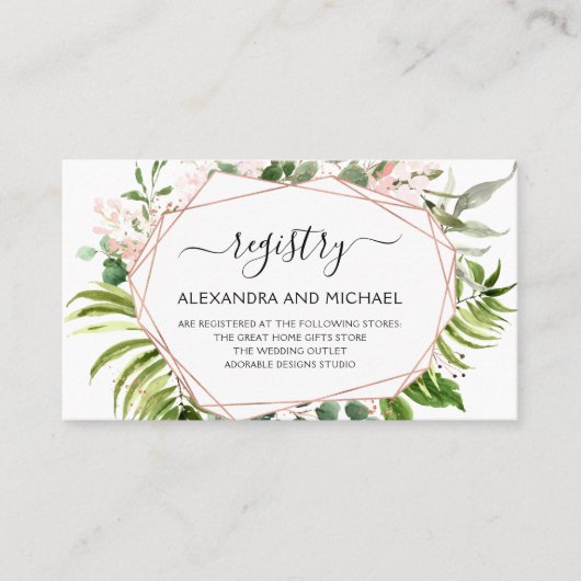 Huwelijkscadeau Registry Eucalyptus Green Visitekaartje (Voorkant)