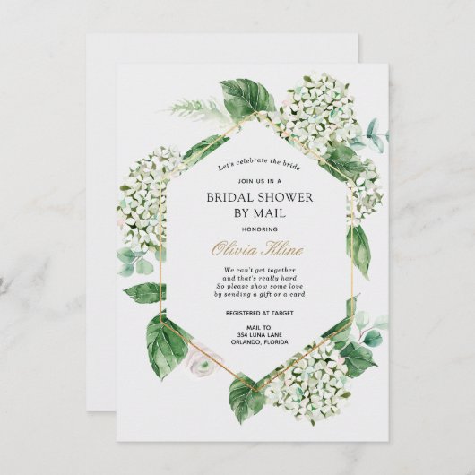 Huwelijkscadeau-uitnodiging met Hydrangea Gouden F Kaart (Voorkant / Achterkant)