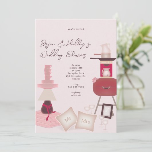 Huwelijkscadeaus doucheuitnodiging kaart (Staand voorkant)