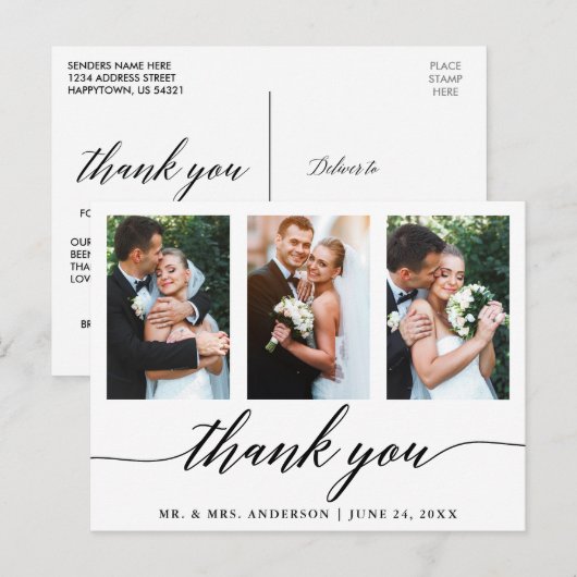 Huwelijkscalligrafie 3 Foto Bedankt Briefkaart (Voorkant / Achterkant)