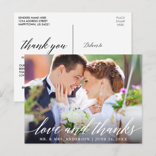 Huwelijkscalligrafie Liefde en Dank Foto Briefkaart (Voorkant / Achterkant)
