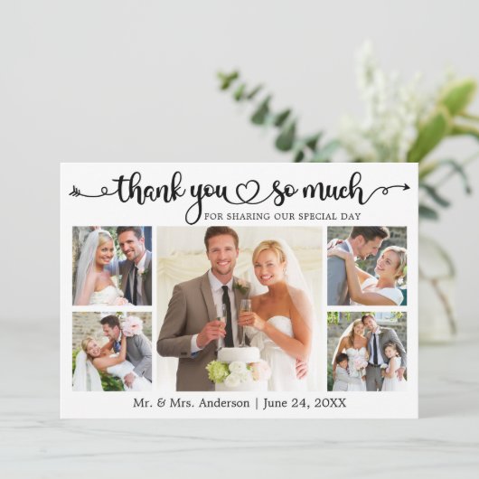 Huwelijkscalligrafie Script Hart 5 Foto Bedankkaart (Staand voorkant)