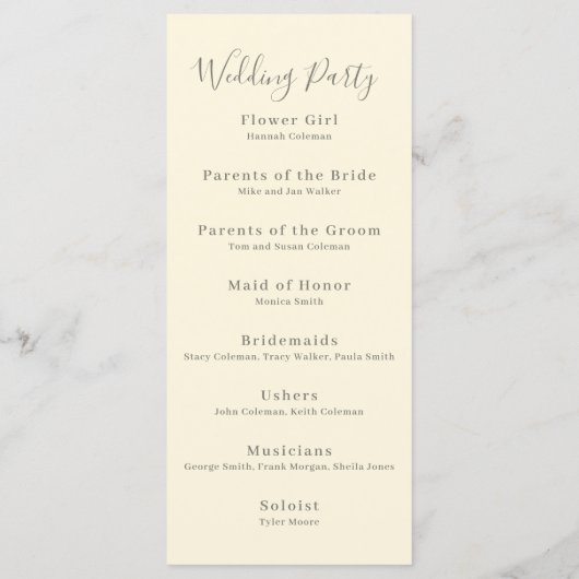 huwelijksceremonie | Klassieke route Programmakaart (Achterkant)