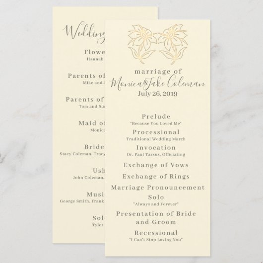 huwelijksceremonie | Klassieke route Programmakaart (Voorkant / Achterkant)