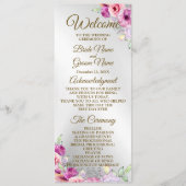 Huwelijksceremonie Kleurrijke Roze Bloemen Gouden Programmakaart (Voorkant)