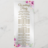 Huwelijksceremonie Kleurrijke Roze Bloemen Gouden Programmakaart (Achterkant)