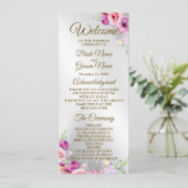 Huwelijksceremonie Kleurrijke Roze Bloemen Gouden Programmakaart (Staand voorkant)