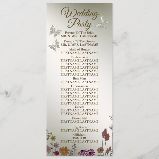 Huwelijksceremonie Kleurrijke Tuin Bloemen Rustiek Programmakaart (Achterkant)