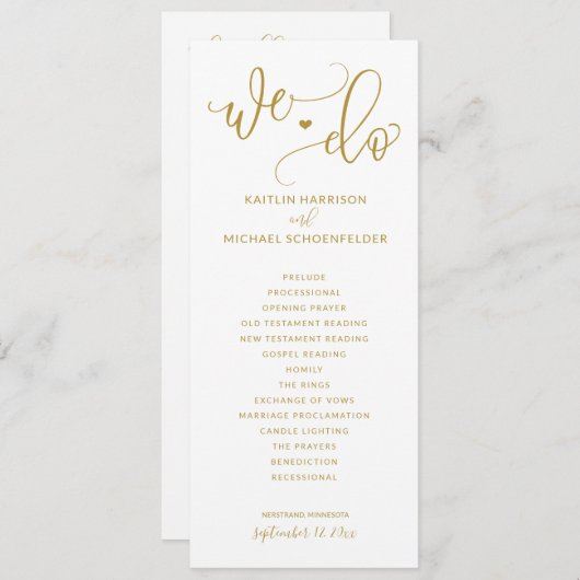 Huwelijksceremonie Modern Bounce Kalligrafie Goud Programmakaart (Voorkant / Achterkant)