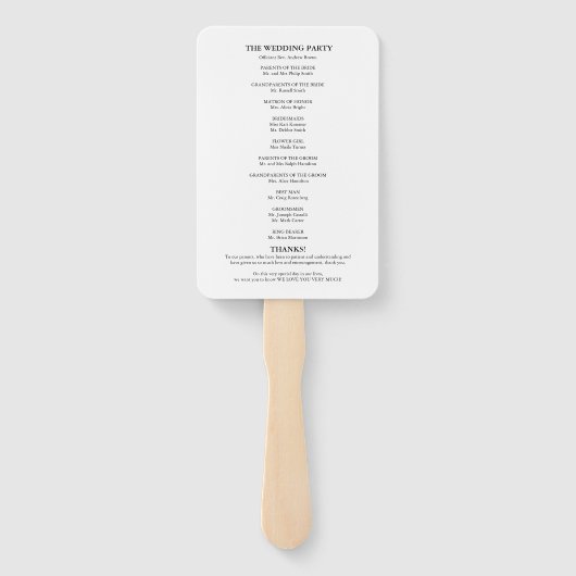Huwelijksceremonie Orde van Service Elegant Progra Handwaaier (Achterkant)
