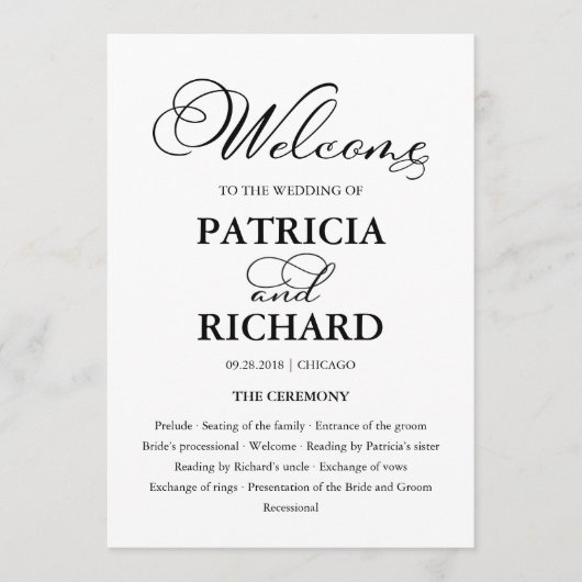 Huwelijksceremonie Orde van Service Elegant Progra Programmakaart (Voorkant)