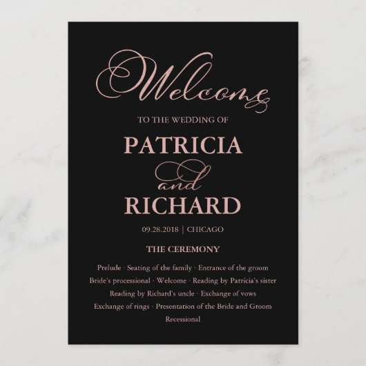 Huwelijksceremonie Orde van Service Elegant Progra Programmakaart (Voorkant)