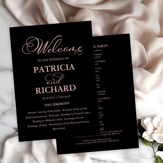 Huwelijksceremonie Orde van Service Elegant Progra Programmakaart