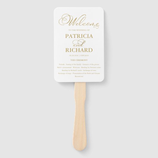 Huwelijksceremonie Order of Service Program Gold Handwaaier (Voorkant)